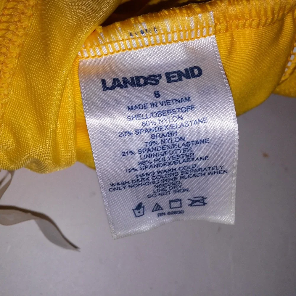 Lands End Swim Tankini Top Size 8 Solid Yellow Removable Padding Underwire